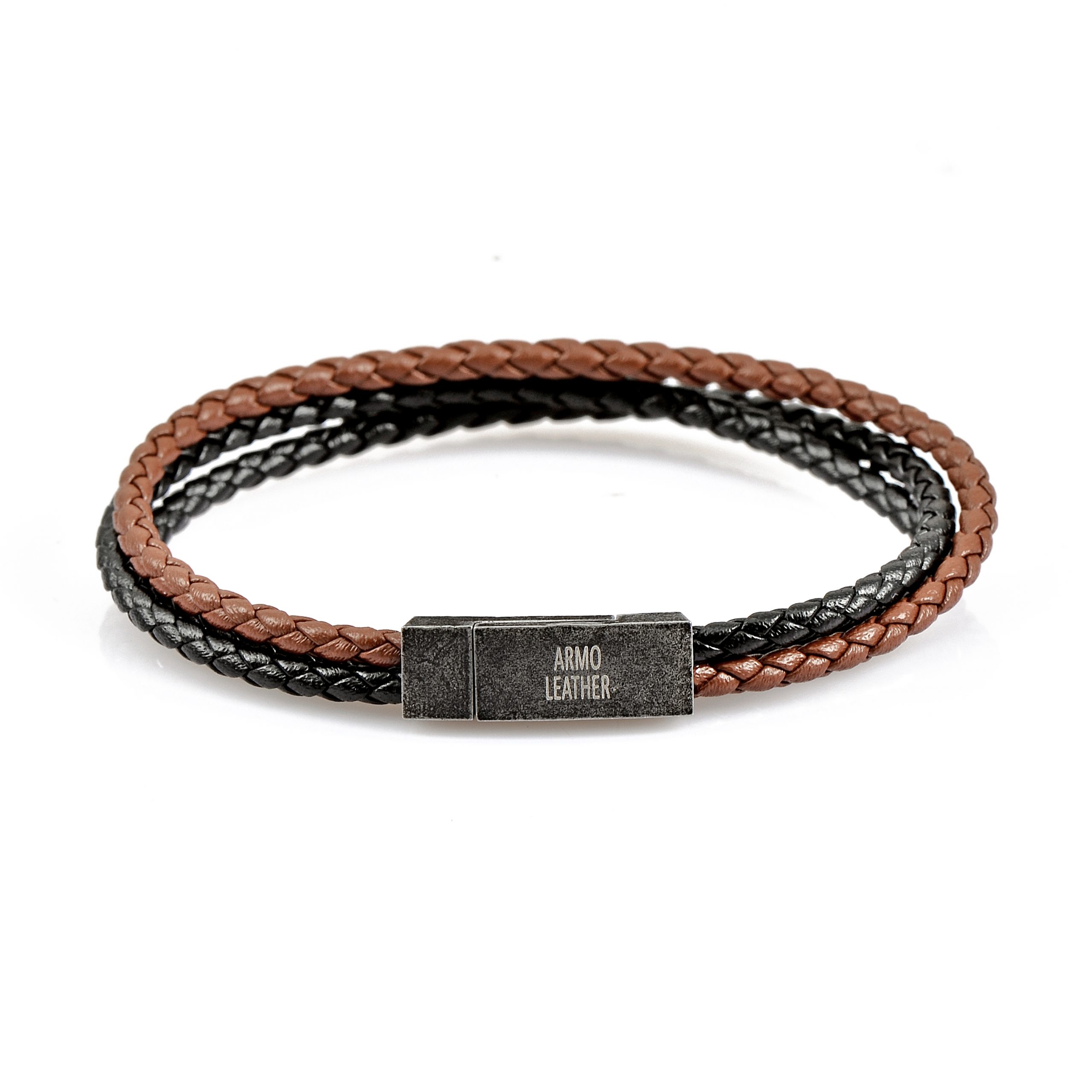 Thin braided black & brown leather - Armo Accessories