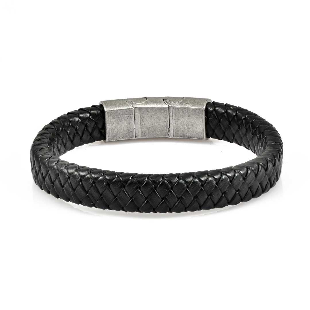 Flat braided black edged leather with adjustable clasp - Armo Accessories