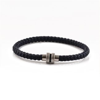 Braided Black Leather Mens Bracelet - Single Black Braid