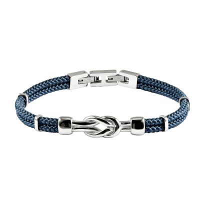 Double Blue Nylon, Steel Guiders around Nylon, Steel Loop Knot as Central Feature, Width of Double Nylon : 6mm, Adjustable Press Release Clasp 20cm to22cm