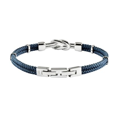 Double Blue Nylon, Steel Guiders around Nylon, Steel Loop Knot as Central Feature, Width of Double Nylon : 6mm, Adjustable Press Release Clasp 20cm to22cm