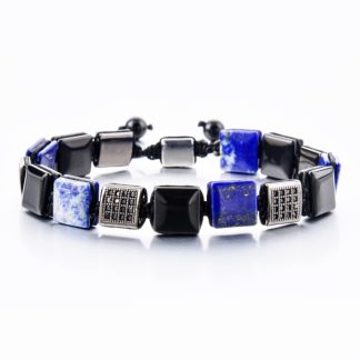 Gloss Onyx & Lapis Square Stones With Black Zircon Charms