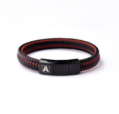 Flat Black Braided Leather & Red Steel Wire