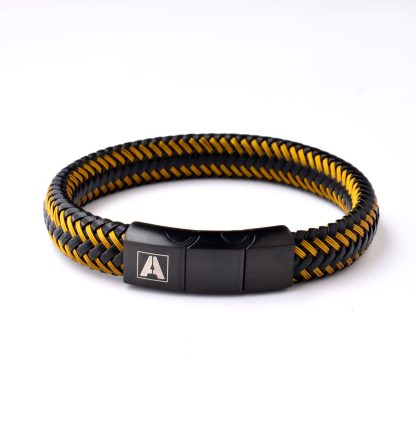 Flat Black Braided Leather & Yellow Steel Wire