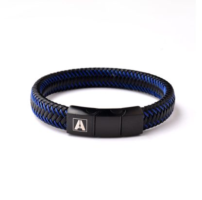 Flat Black Braided Leather & Blue Steel Wire